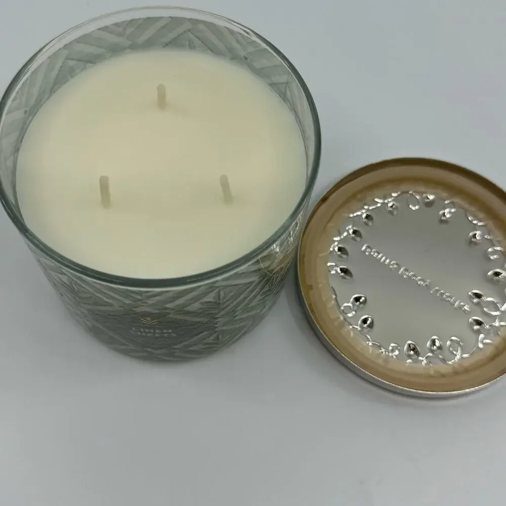 Bath & Body Works NEW Linen Sheets 3-wick candle White Barn